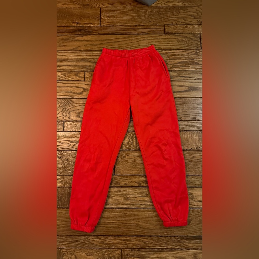 red sweatpants
